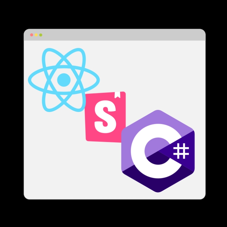 Logos of React, Storybook and C#